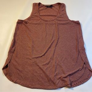 Anthro Sunday In Brooklyn Size XL Burgundy Cotton Linen Stripe Curved Hem Tank